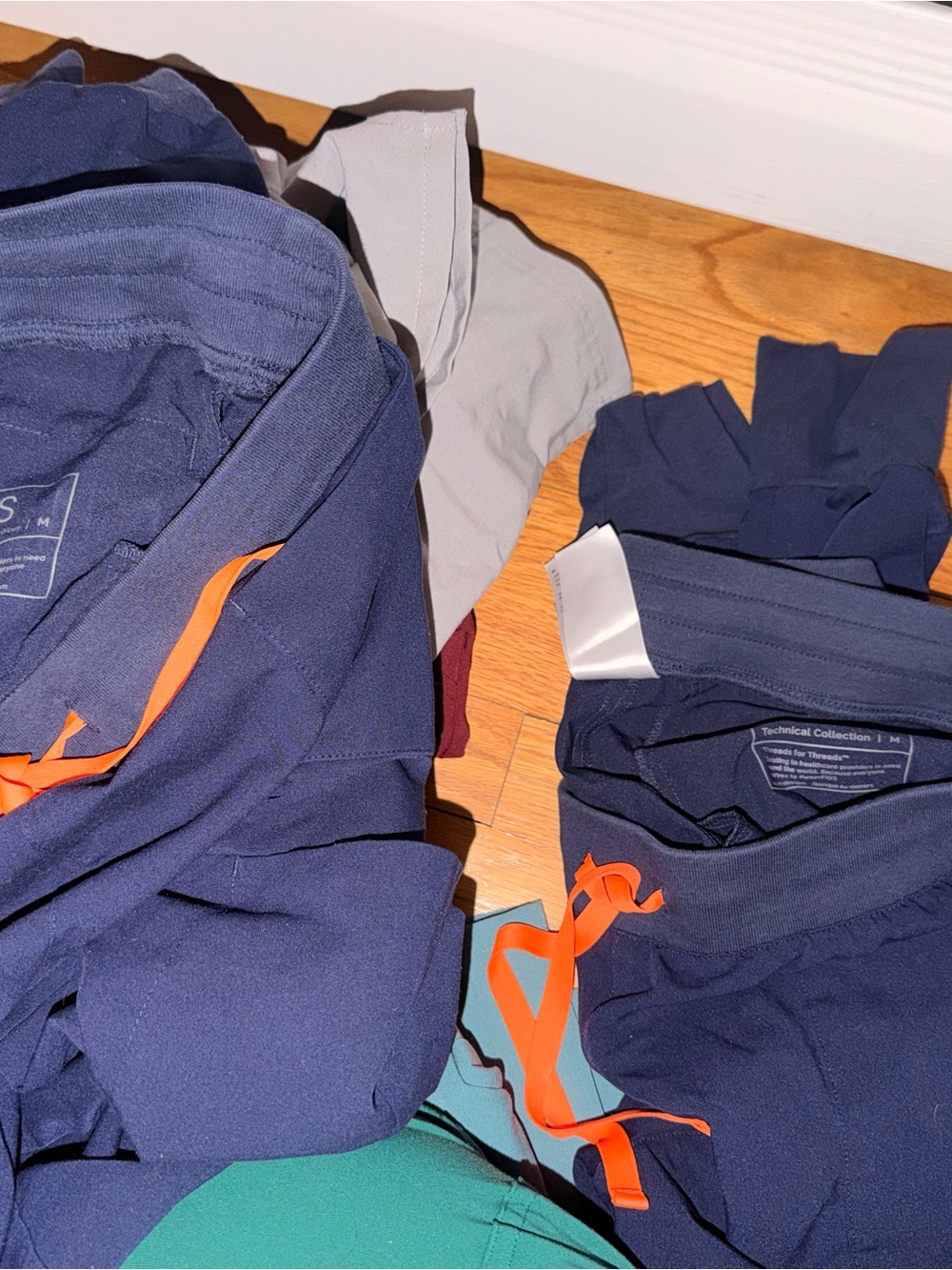 FIGS Medium Joggers Navy Blue Medical Scrub Pants with Orange Drawstrings